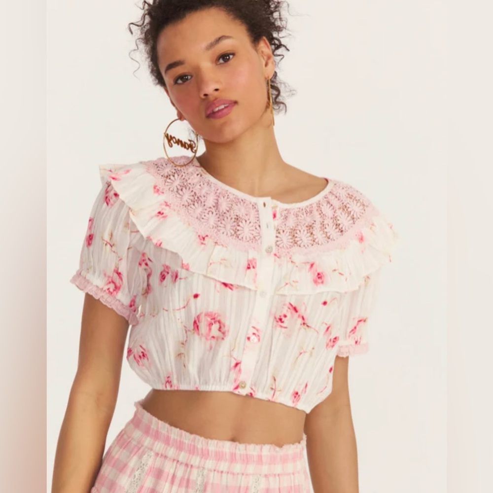 LoveShackFancy Elania Crop Top - Cherry Soda